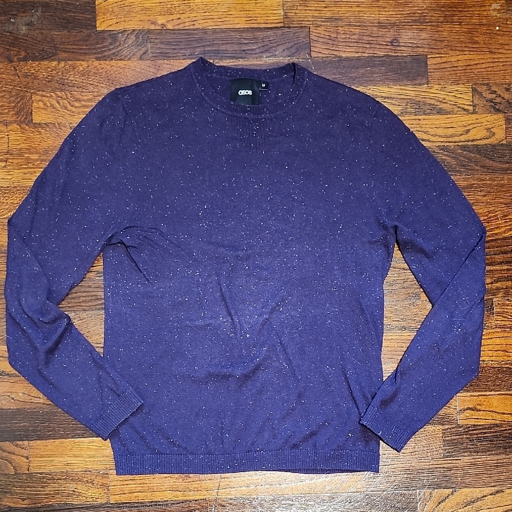 ASOS Women Speckled Purple Cottagecore Crew Neck Long Sleeve Sweater Lightweight